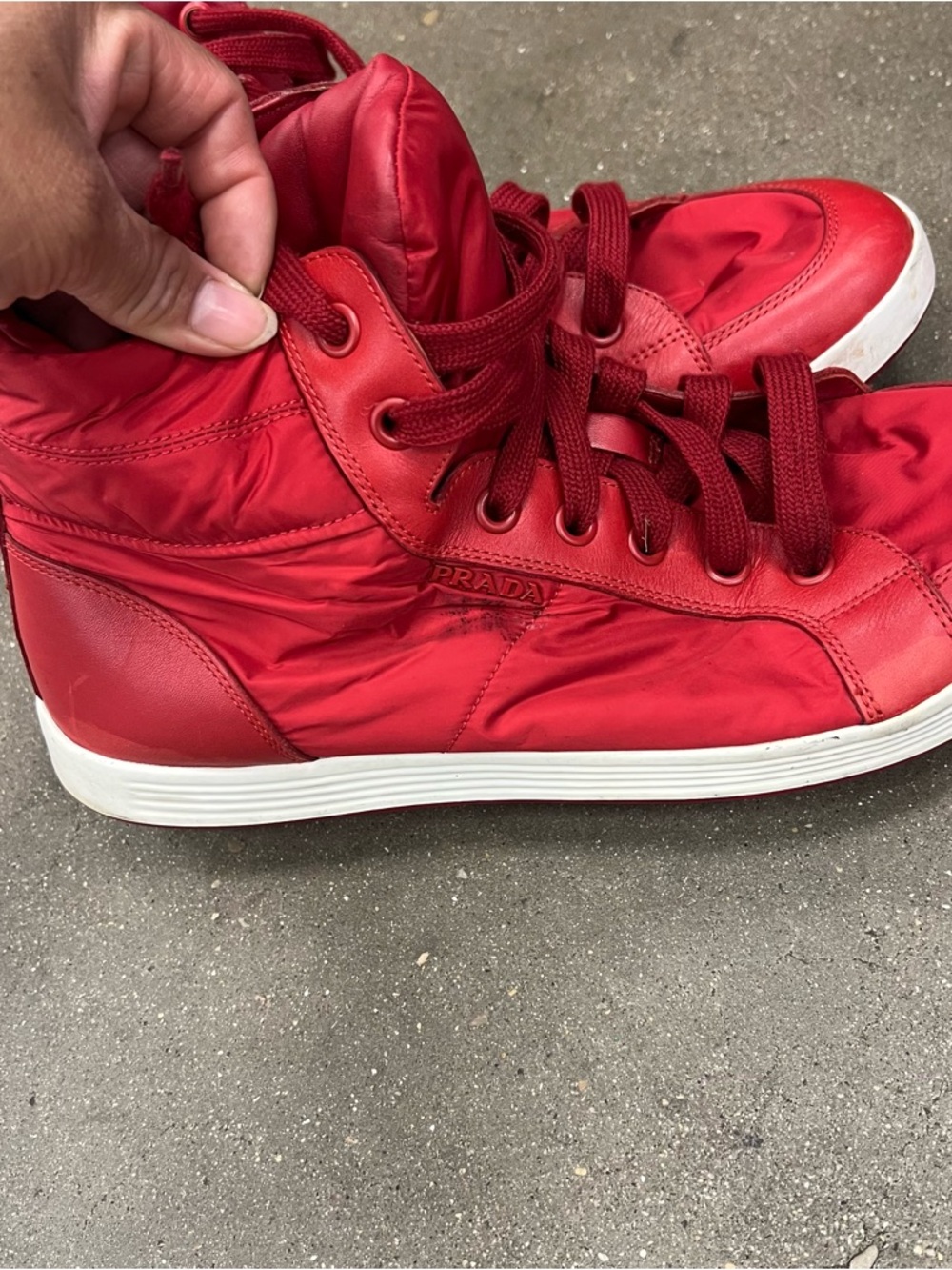 Prada Red High-Top Sneakers with White Soles - Picture 9 of 10